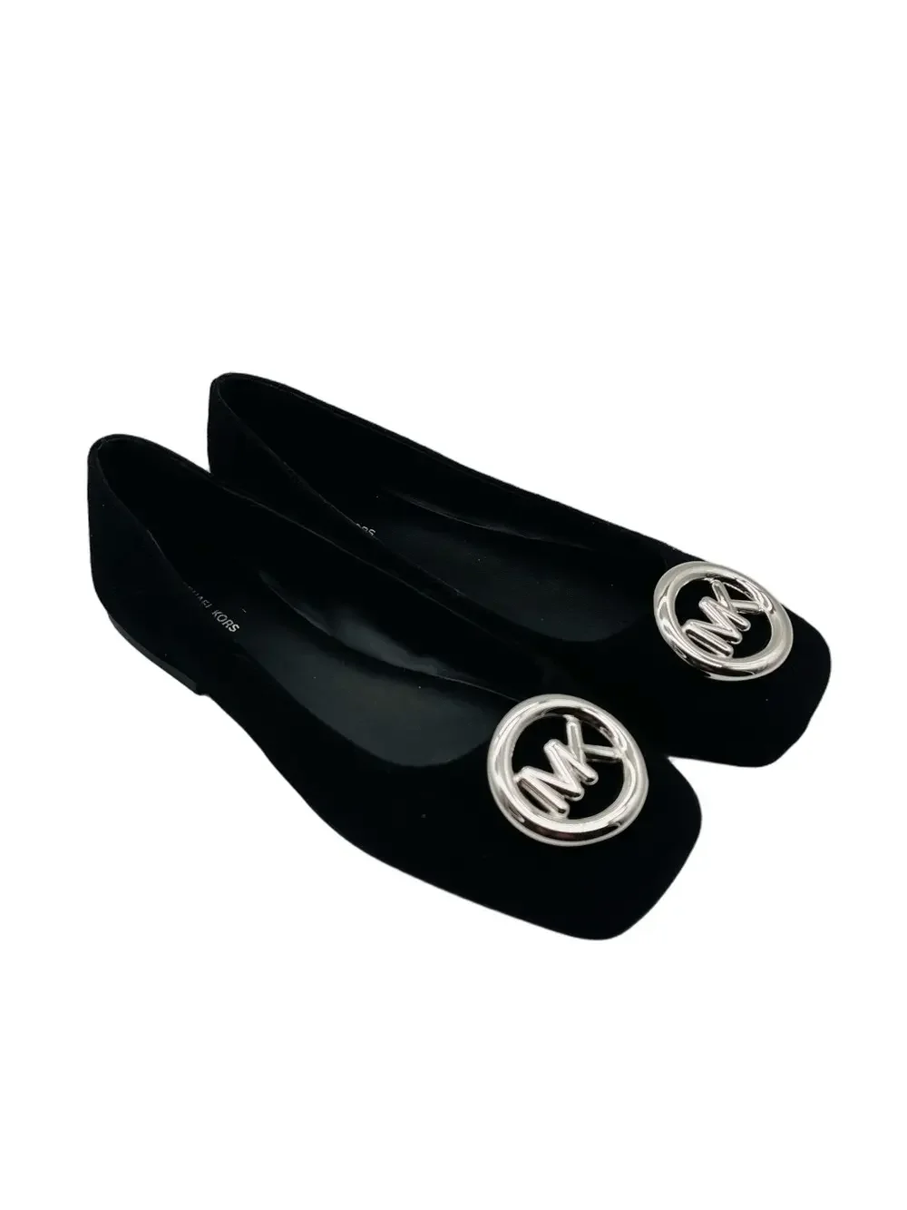Michael Kors Black Fulton Flex Ballet Suede Flats Silver Logo Size 9 SlipOn